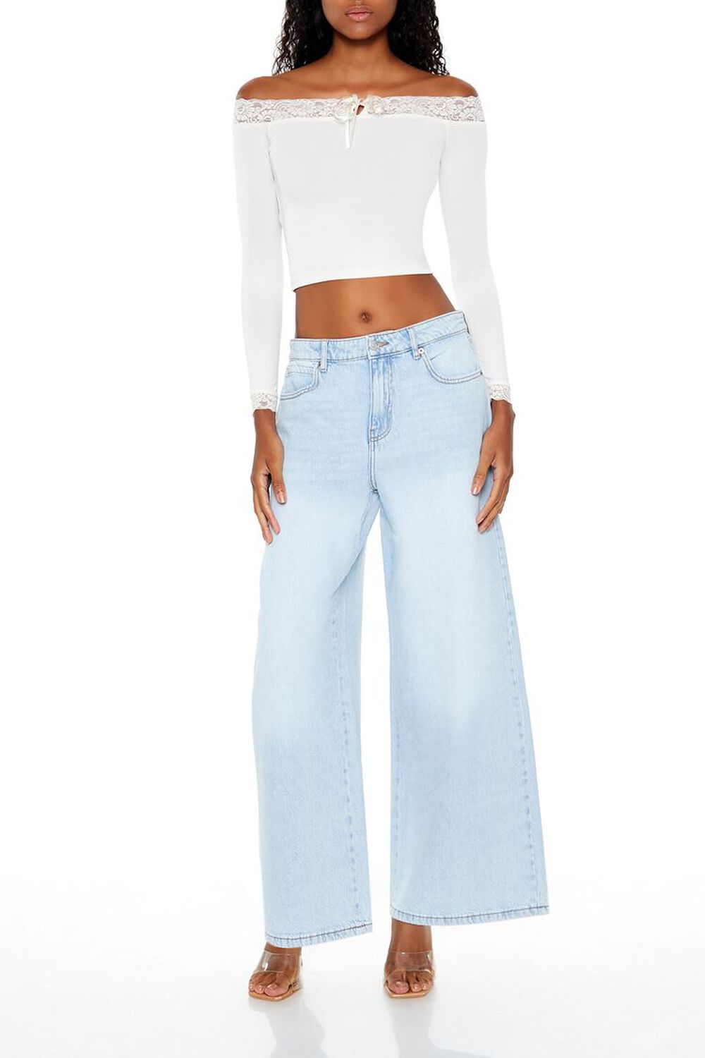 Женские Прямые джинсы FOREVER21 Baggy Wide-Leg Mid-Rise FOREVER21