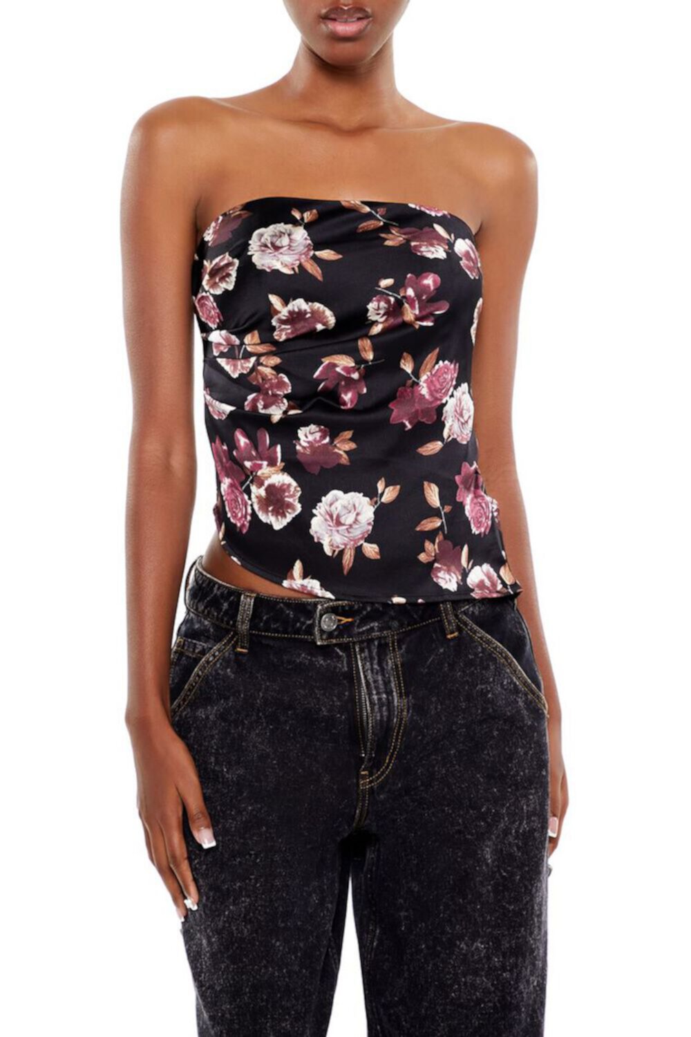 Floral Print Satin Tube Top FOREVER21