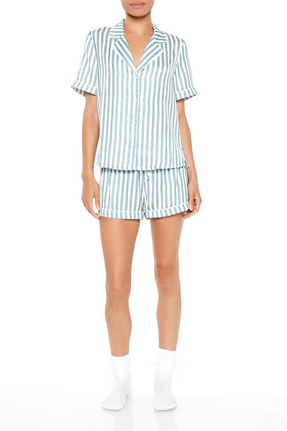 Женская Пижама FOREVER21 Ст striped Shirt & Shorts Pajama Set FOREVER21