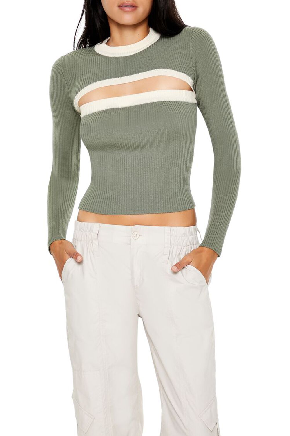 Ribbed Two-Tone Cutout Sweater FOREVER21