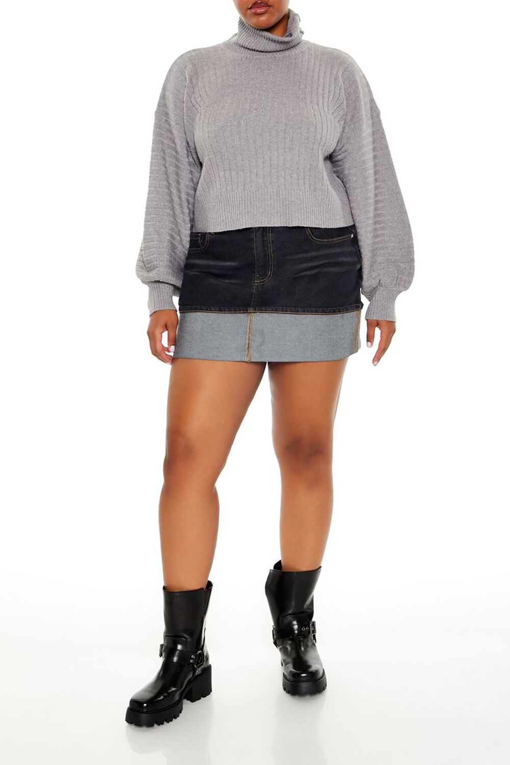 Plus Size Foldover Denim Mini Skirt FOREVER21