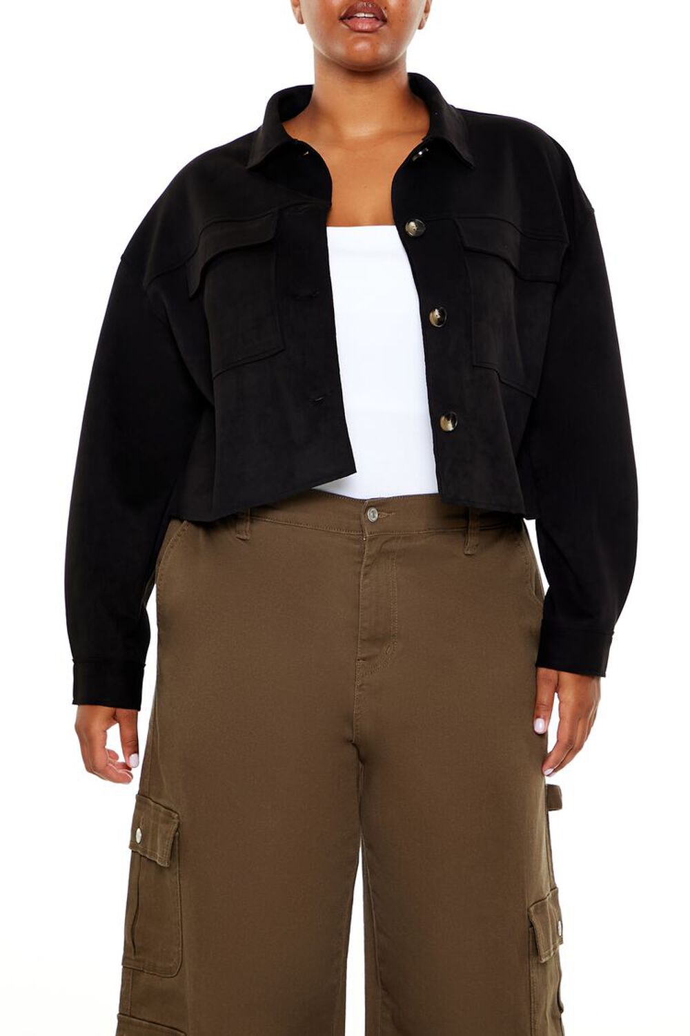 Plus Size Boxy Cropped Shacket FOREVER21