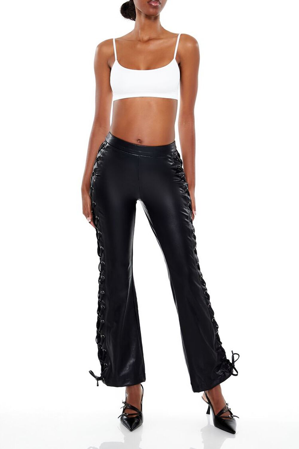 Lace-Up Faux Leather Bootcut Pants FOREVER21