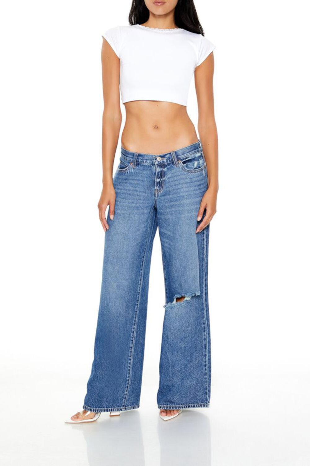 Женские Широкие джинсы FOREVER21 Destroyed Low-Rise Baggy Jeans FOREVER21