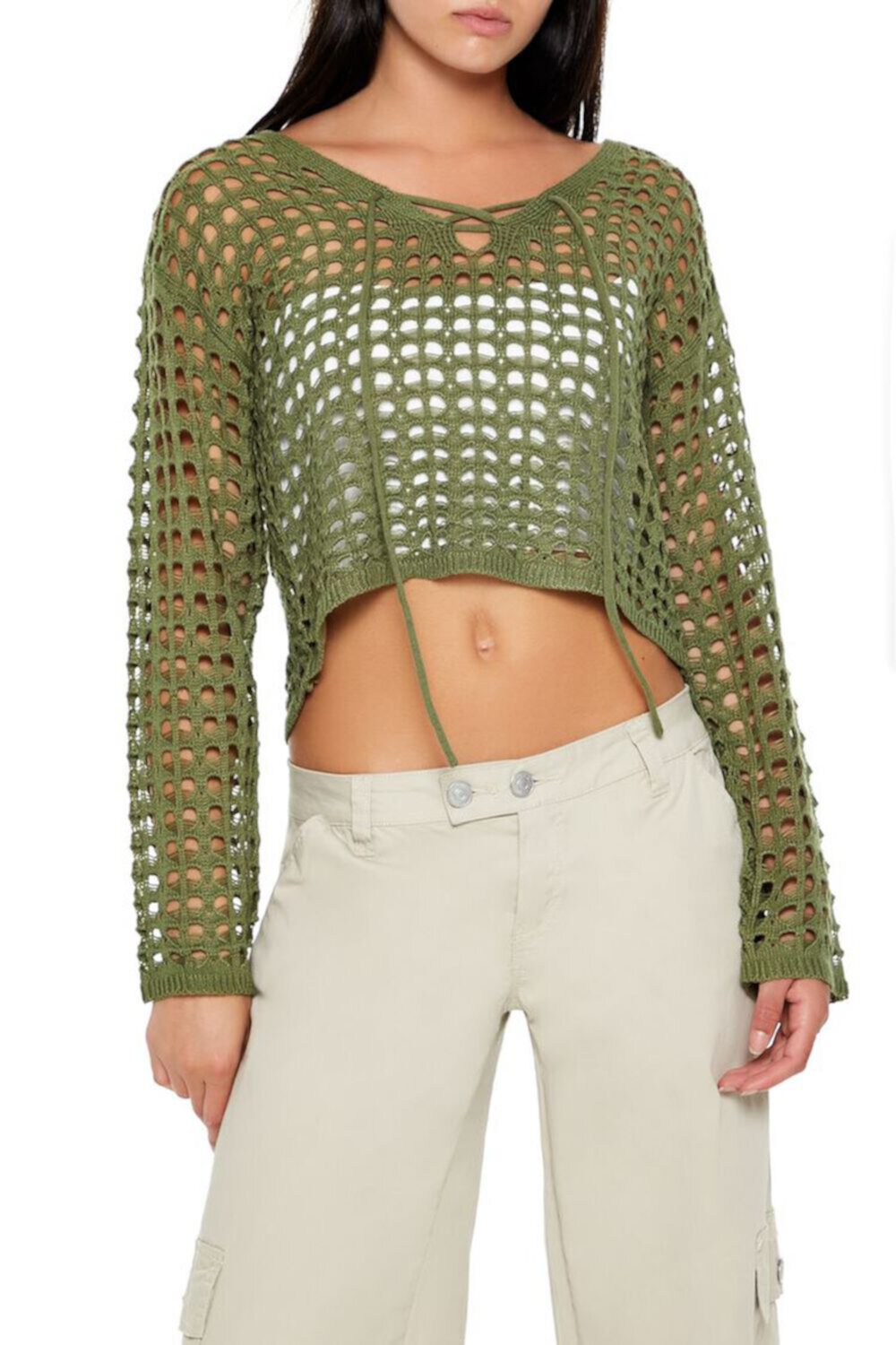 Sheer Netted Crochet Sweater FOREVER21