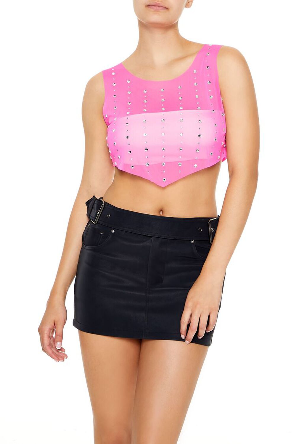 Mesh Faux Gem Crop Top FOREVER21