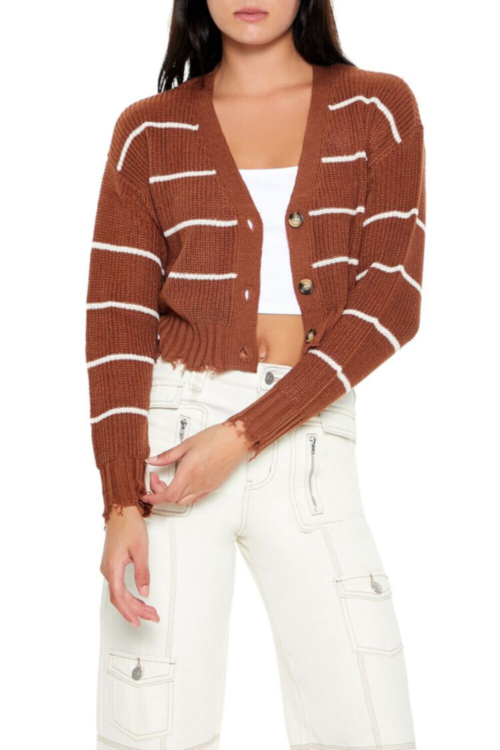 Pinstriped Cardigan Sweater FOREVER21