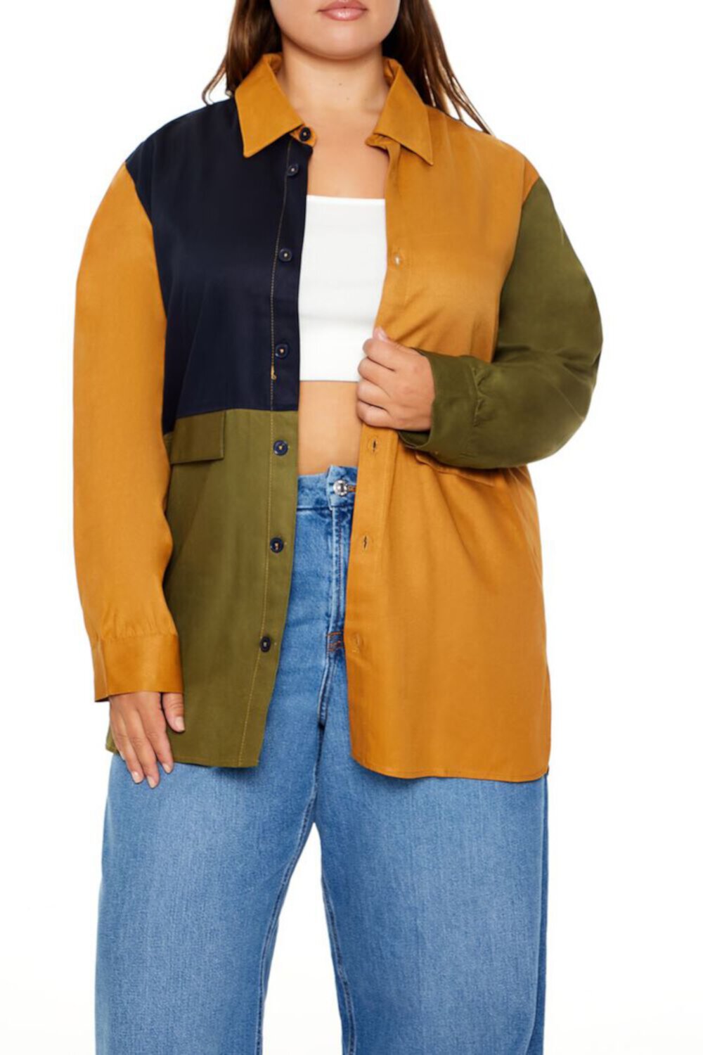 Plus Size Colorblock Shacket FOREVER21