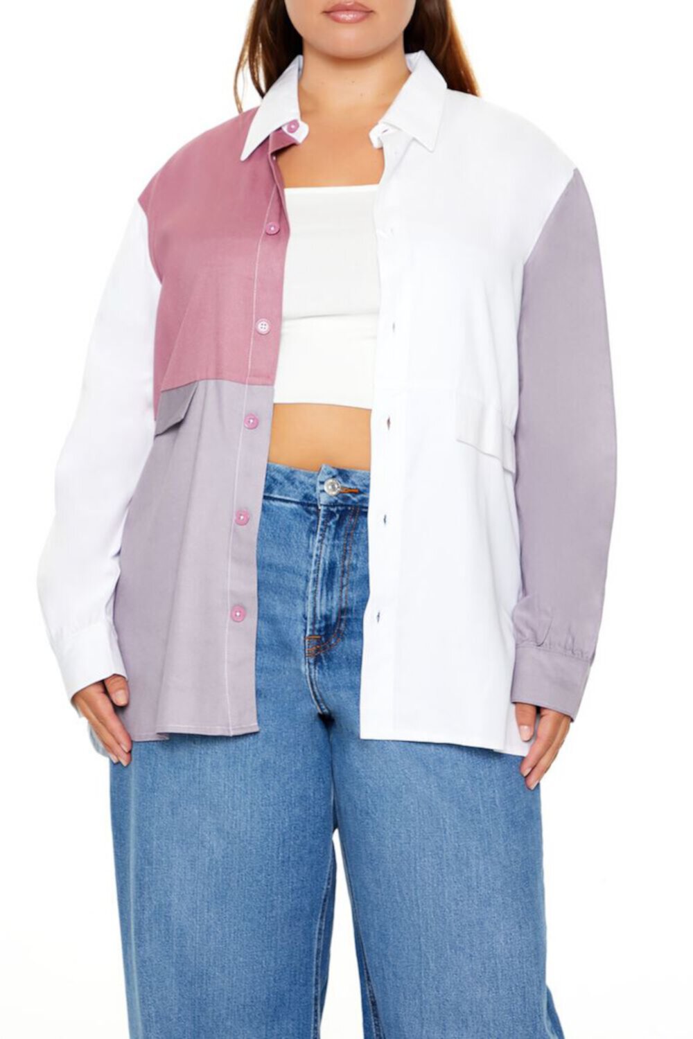 Plus Size Colorblock Shacket FOREVER21