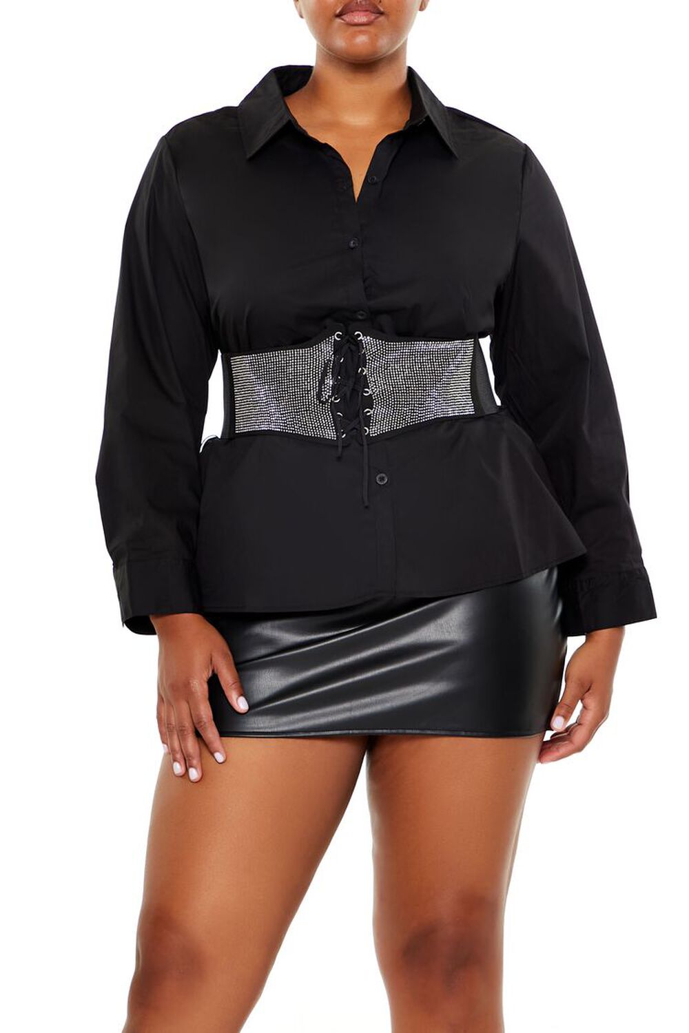 Plus Size Rhinestone Belt Shirt FOREVER21