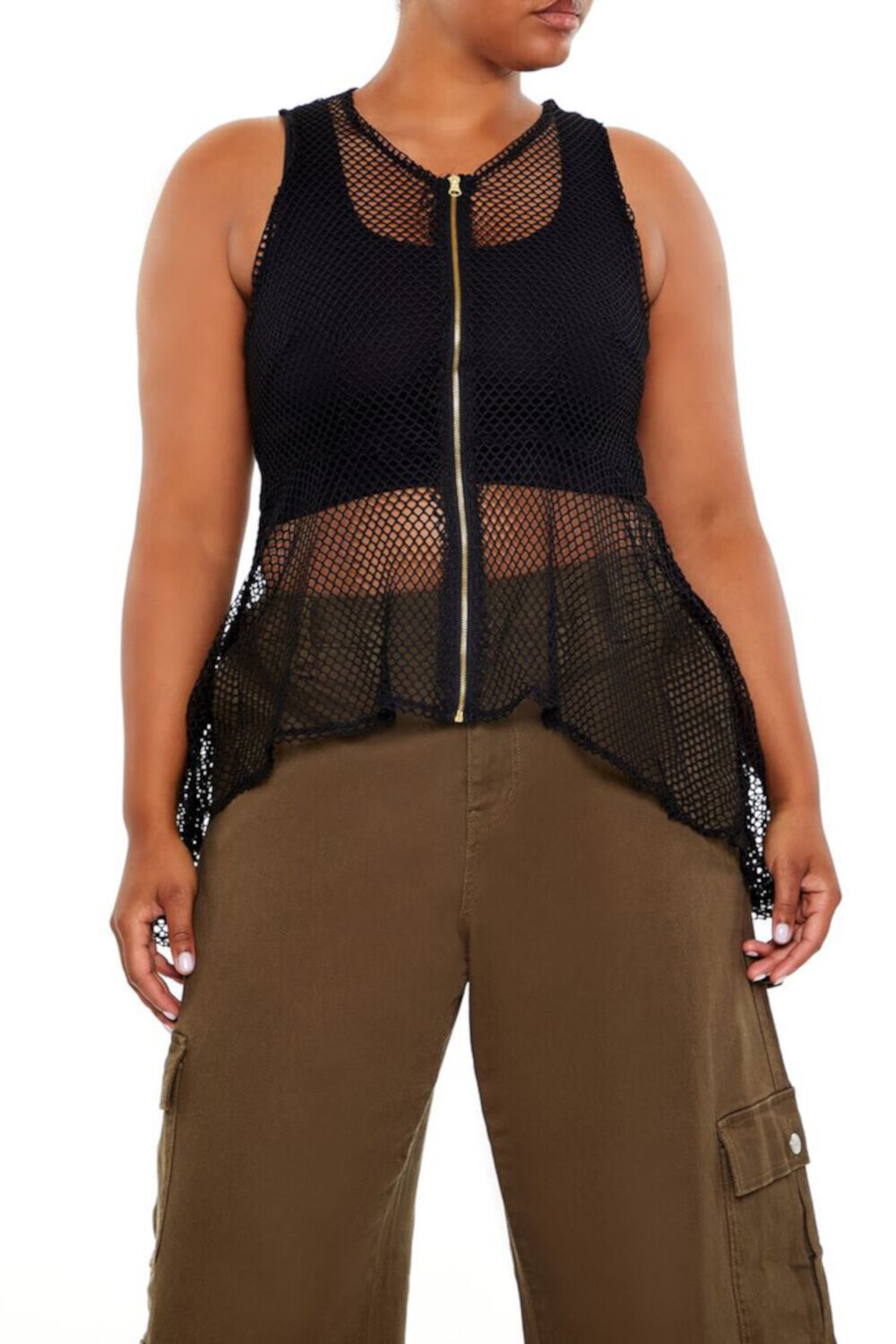 Plus Size Zip-Up Mesh Tank Top FOREVER21