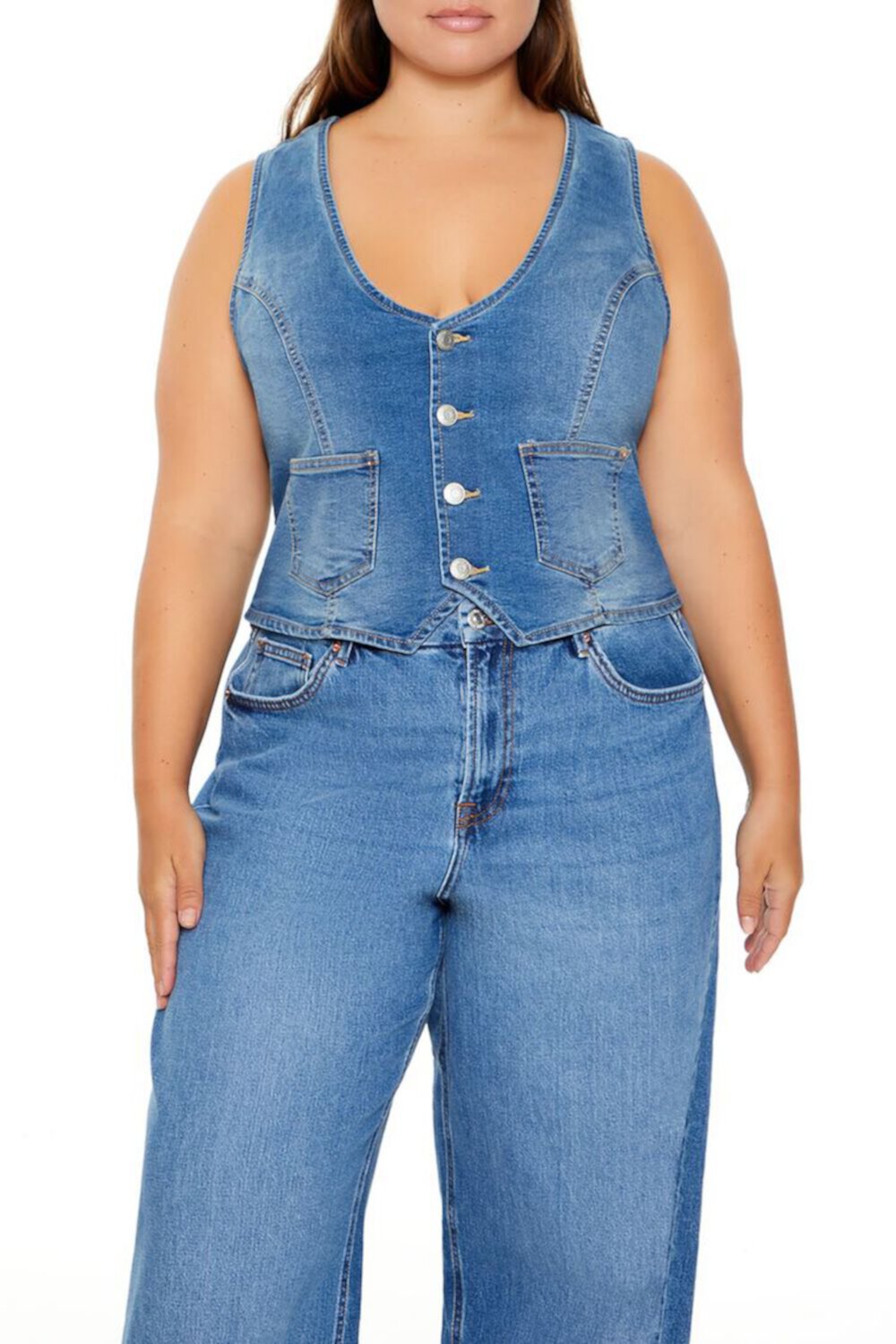 Plus Size Cropped Denim Vest FOREVER21