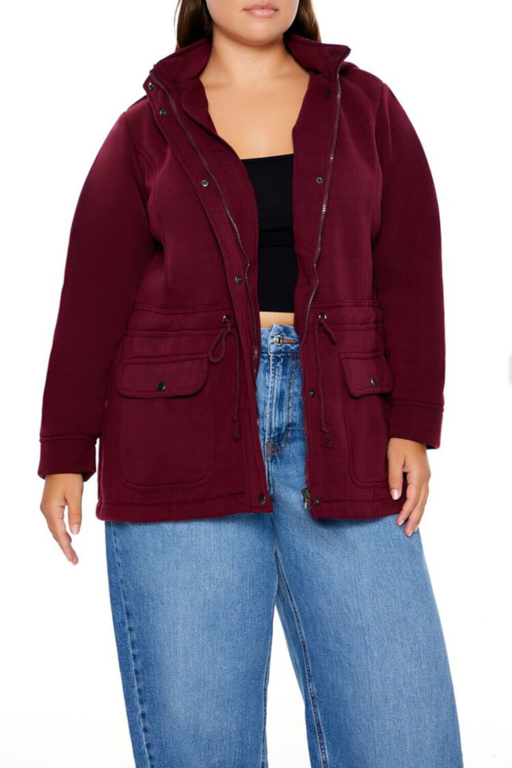 Plus Size Hooded Utility Jacket FOREVER21