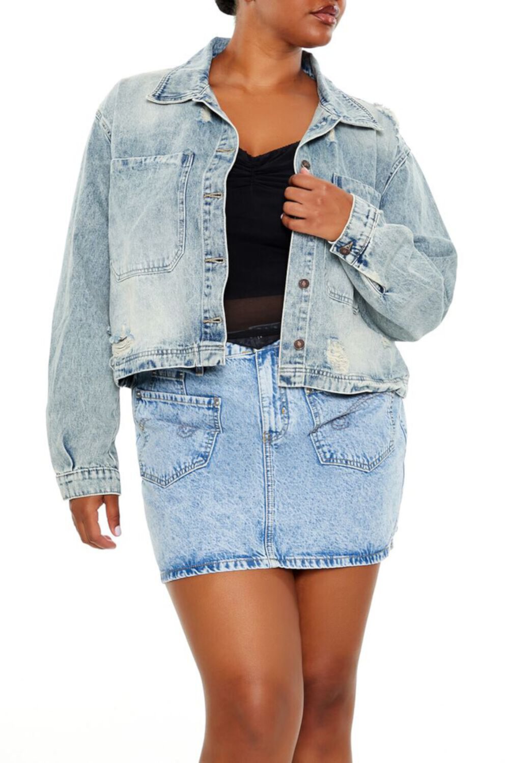 Plus Size Boxy Denim Shacket FOREVER21