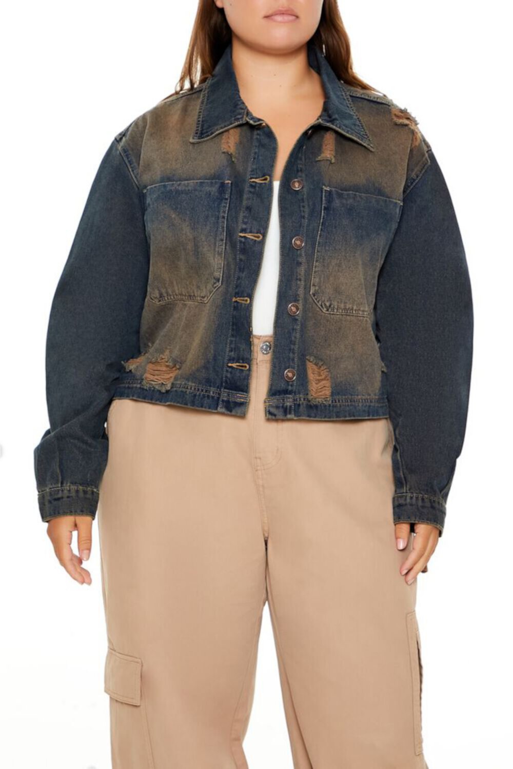 Plus Size Boxy Denim Shacket FOREVER21