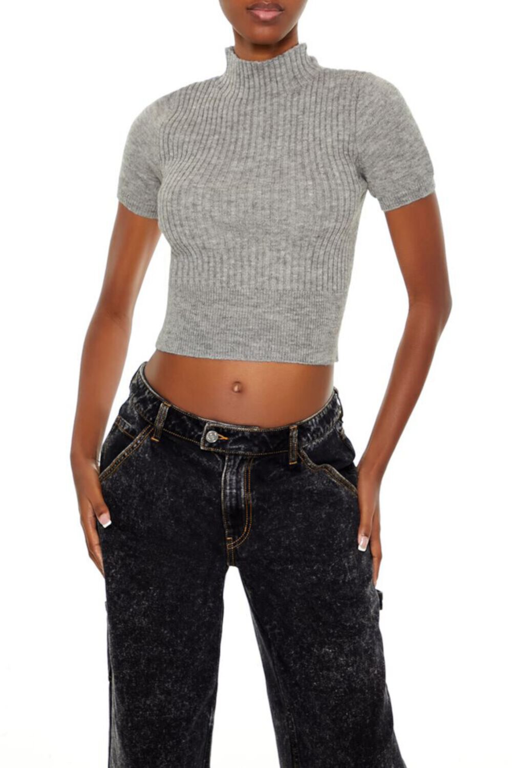 Sweater-Knit Mock Neck Crop Top FOREVER21