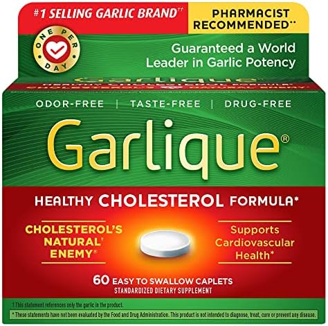 Garlique Garlic Extract Supplement, Healthy Cholesterol Formula, Odorless & Vegan-Friendly, 60 Caplets Garlique