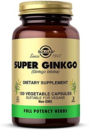 Solgar Super Ginkgo, 120 Vegetable Capsules (Растительные капсулы) - Full Potency (FP) - Antioxidant & Nervous System Support - Brain Health - Non-GMO, Vegan, Gluten Free, Dairy Free, Kosher - 120 Servings (Порции) Solgar