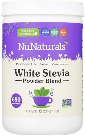 NuNaturals White Stevia Powder, Plant-Based Sugar Substitute, Zero Calorie Sweetener, 12 oz NuNaturals