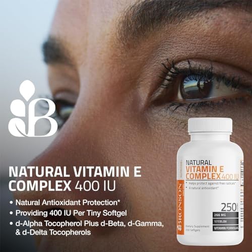 Bronson Natural Vitamin E Complex 400 I.U. Supplement (d-Alpha Tocopherol Plus d-Beta, d-Gamma, & d-Delta Tocopherols), Natural Antioxidant, 250 Softgels Bronson