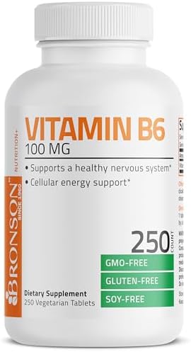 Vitamin B6 100 mg Premium Vitamin B6 Supplement – Promotes Protein Metabolism and Immune Function - 250 Tablets (Таблетки) Bronson