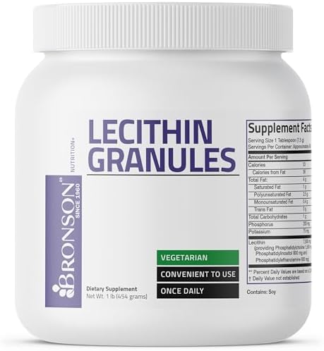 Bronson Lecithin Granules (Powder) 7500 MG, 1 Lbs (454 Grams, or 16 Ounces) Bronson