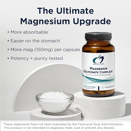 Designs for Health Magnesium Glycinate Complex - Chelated Magnesium Bisglycinate + High Absorption Magnesium Oxide for Heart Health, Immune Support & Bone Strength - Vegan (60 Capsules (Капсулы)) Designs for Health