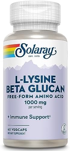 Solaray L-Lysine with Beta Glucan, Free Form Amino Acid, L-Lysine 1000mg Capsules (Капсулы), Immune Support Supplement, Healthy Skin and Lips Support, 60-Day Guarantee, Lab Verified, 30 Servings (Порции), 60 VegCaps Solaray