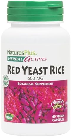 Natures Plus Herbal Actives Red Yeast Rice - 600 mg, 60 Vegan Capsules (Веганские капсулы) - Maximum Potency Herbal Supplement, Cholesterol Support - Vegetarian, Gluten-Free - 60 Servings (Порции) Natures Plus