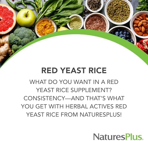 Natures Plus Herbal Actives Red Yeast Rice - 120 Vegetarian Capsules, Pack of 2 - Maximum Potency Herbal Supplement - Gluten Free - 240 Total Servings Natures Plus