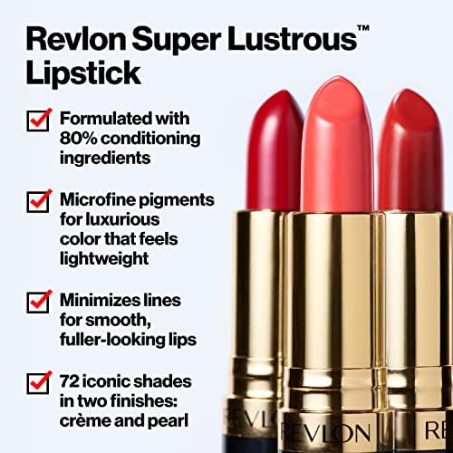 Revlon Super Lustrous Lipstick, High Impact Lipcolor with Moisturizing Creamy Formula, Infused with Vitamin E and Avocado Oil in Reds & Corals, Cherry Blossom (028) 0.15 oz Revlon