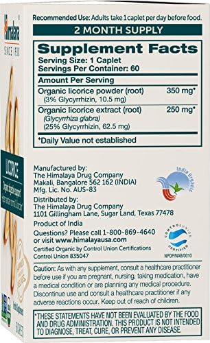 Himalaya Organic Licorice Root Herbal Supplement, Non-DGL, Occasional Heartburn and Indigestion Relief, Upset Stomach Relief, Digestive Support, Non-GMO, USDA Organic, Vegan, 60 Plant-Based Caplets Himalaya