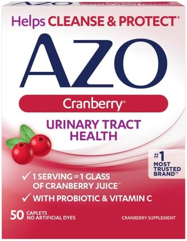 AZO Cranberry Urinary Tract Health Supplement, 1 Serving (Порция) = 1 Glass of Cranberry Juice, Sugar Free Cranberry Pills, 50 Count Azo