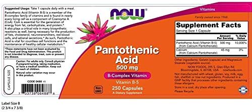 Now Foods Pantothenic Acid 500 mg, 250 Capsule (2 Pack) NOW Foods