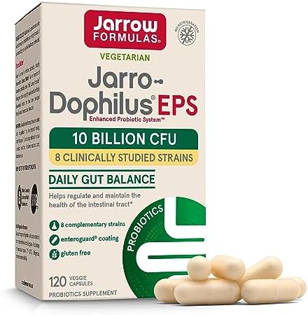 Jarrow Formulas Jarro-Dophilus EPS Probiotics 10 Billion CFU, Dietary Supplement for Intestinal Tract Support, Gut Health Supplements for Women and Men, 120 Veggie Capsules (Капсулы на растительной основе), 60 Day Supply Jarrow Formulas