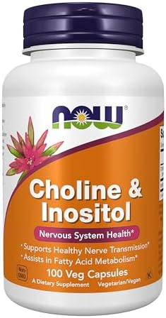 NOW Foods Supplements, Choline & Inositol 500 mg, Healthy Nerve Transmission*, Nervous System Health*, 100 Capsules (Капсулы) NOW Foods