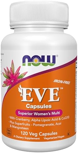 NOW Foods Supplements, Eve™ Women's Multivitamin with Cranberry, Alpha Lipoic Acid and CoQ10, plus Superfruits - Pomegranate, Acai & Mangosteen, Iron-Free, 120 Veg Capsules (Вегетарианские капсулы) NOW Foods