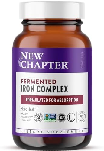 New Chapter Iron Supplement, Whole-Food Fermented Iron Complex Made with Organic Vegetables & Herbs + One Daily Non-Constipating Dose- 60ct, 2 Month Supply New Chapter