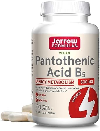 Jarrow Formulas Pantothenic Acid B5 500 mg, Dietary Supplement, Vitamin B5 for Adrenal Hormone Support and Cellular Energy Metabolism, 100 Veggie Capsules (Капсулы на растительной основе), 100 Day Supply Jarrow Formulas