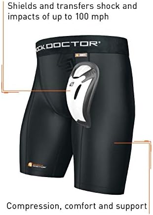 Shock Doctor Adult Male Athletic Compression Short with Impact Protection, White, Football, Basketball, Rugby Shock Doctor