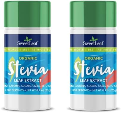 SweetLeaf Organic Stevia Powder Shaker Jar - Zero Calorie Stevia Sweetener, No Bitter Aftertaste, Plant-Based Sugar Substitute, Non-GMO Sweet Leaf Stevia, 0.9 Oz Ea (Pack of 2) SweetLeaf