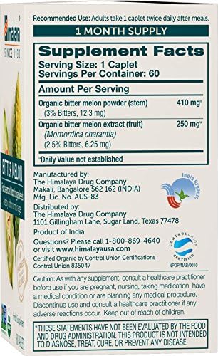 Himalaya Organic Bitter Melon for Glucose Metabolism, 660 mg, 60 Caplets, 1 Month Supply Himalaya