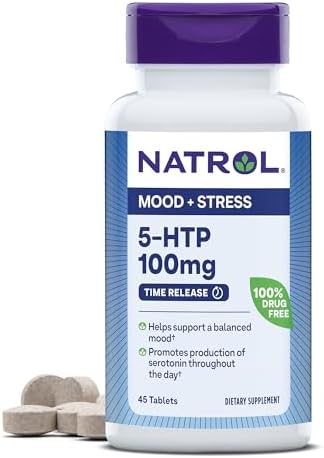 Natrol 5-HTP 100mg, Dietary Supplement Helps Support a Balanced Mood, Mood and Stress Support Supplement, 90 Time Release Tablets (Таблетки с замедленным высвобождением), 45-90 Day Supply Natrol