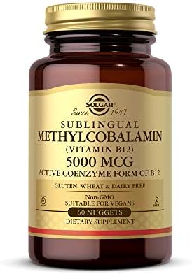 Solgar Methylcobalamin Vitamin B12 5000 mcg Nuggets - Supports Energy, Active B12 Form, Non-GMO, Vegan, Gluten & Dairy Free - 60 Count Solgar