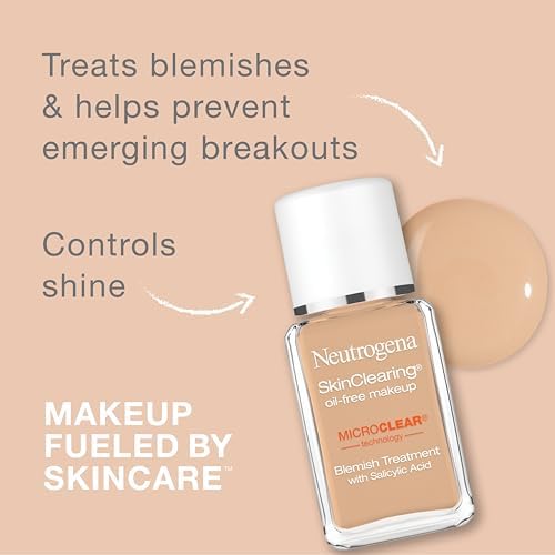 Neutrogena SkinClearing Oil-Free Acne and Blemish Fighting Liquid Foundation with Salicylic Acid Acne Medicine, Shine Controlling, for Acne Prone Skin, 10 Classic Ivory, 1 fl. oz Neutrogena