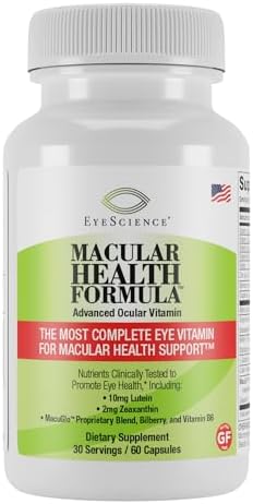 Macular Health Beyond AREDS2 Formula, Advanced Ocular Vitamin - Containing Lutein, Zeaxanthin, Bilberry, and Vitamins C, D, E, and B6 (30 Day Supply) EyeScience