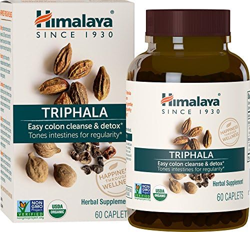 Himalaya Organic Triphala, 2 Month Supply, for Colon Cleanse, Detox & Occasional Constipation, USDA Certified Organic, Non-GMO, Gluten-Free, Extract & Powder (Порошок) Herbal Supplement, 688 mg, 60 Caplets Himalaya