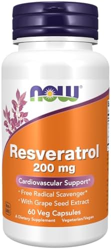 NOW Foods Supplements, Natural Resveratrol 200 mg with Red Wine Extract, 60 Veg Capsules NOW Foods