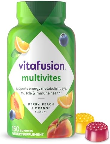 Vitafusion MultiVites Gummy Multivitamins for Adults with 12 Vitamins and Minerals, Berry, Peach and Orange Flavored, America’s Number 1 Gummy Vitamin Brand, 75 Day Supply, 150 Count Vitafusion