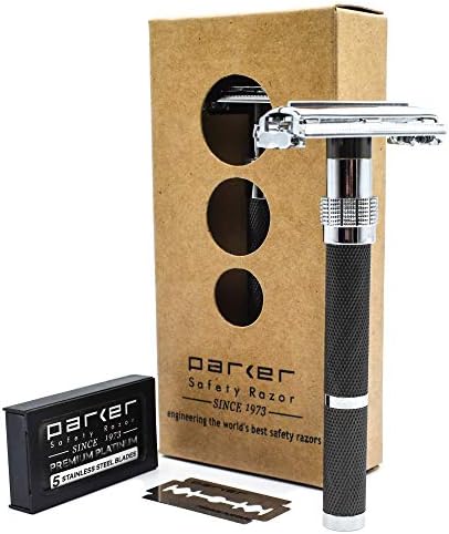 Безопасная бритва с длинной ручкой, серый графит, 5 лезвий Parker Platinum Parker Safety Razor